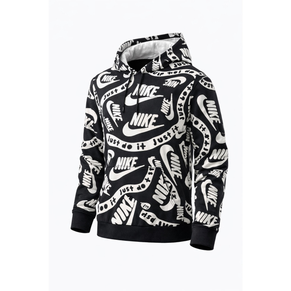 Nike Other - Nike All Over Print Logo Hoodie Black/White Youth Sz XL FD3168-010
